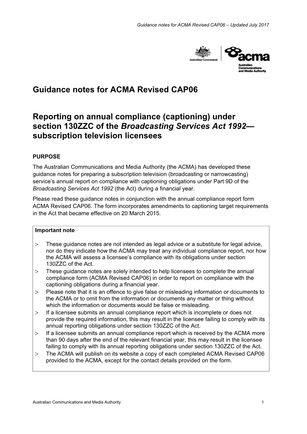 Guidance Notes for ACMA Revised CAP06