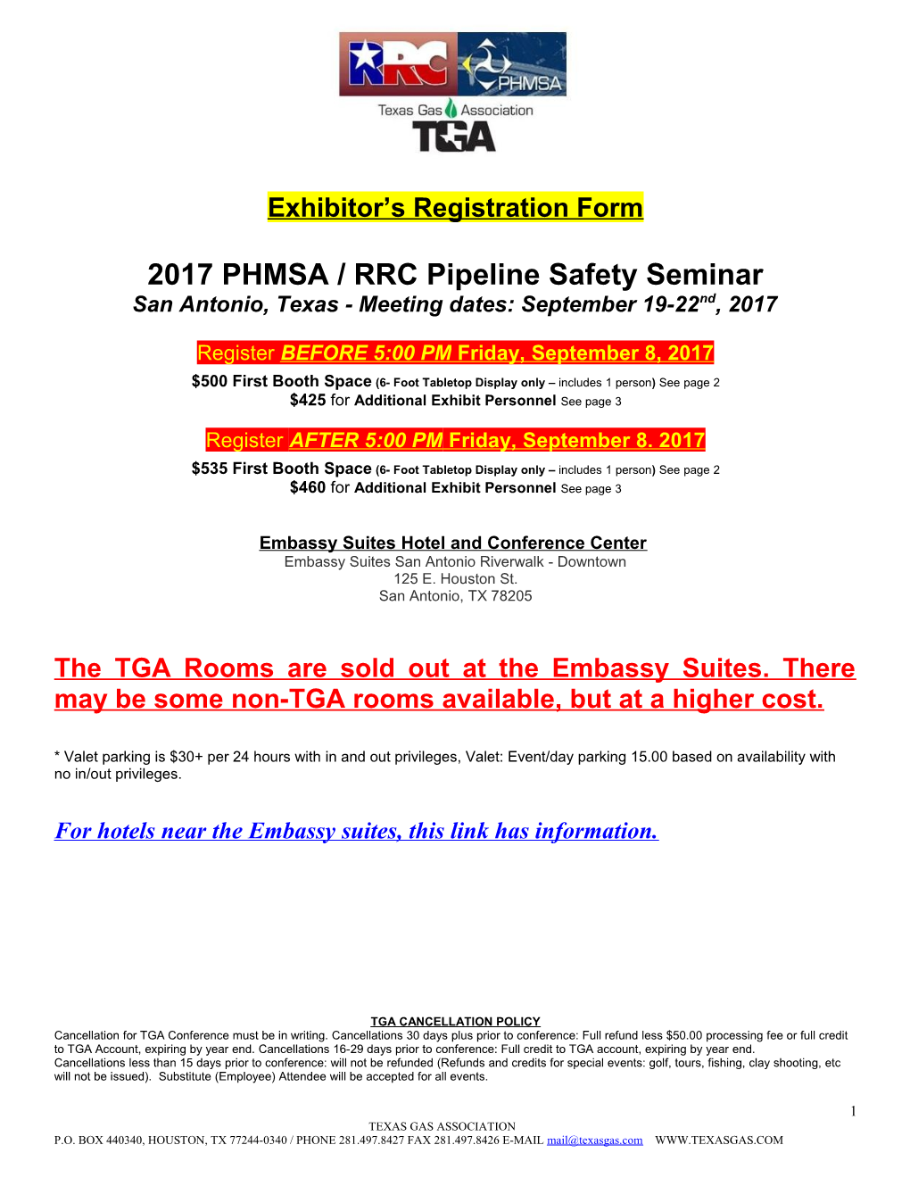 TGA Annual Meeting Exhibit Hours