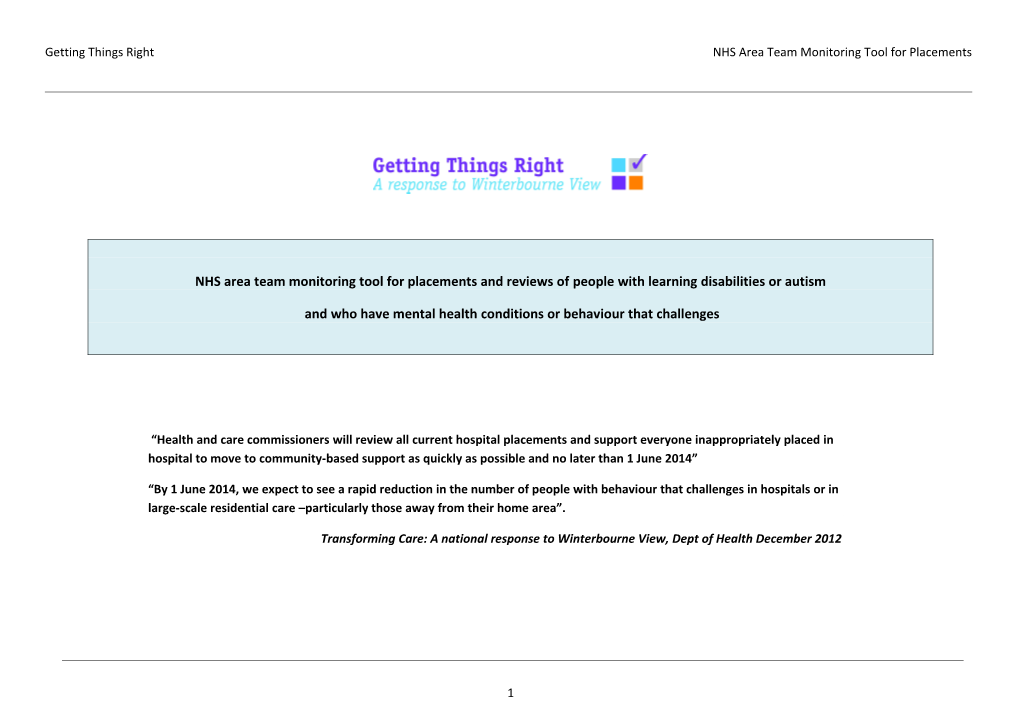 Getting Things Right NHS Area Team Monitoring Tool for Placements