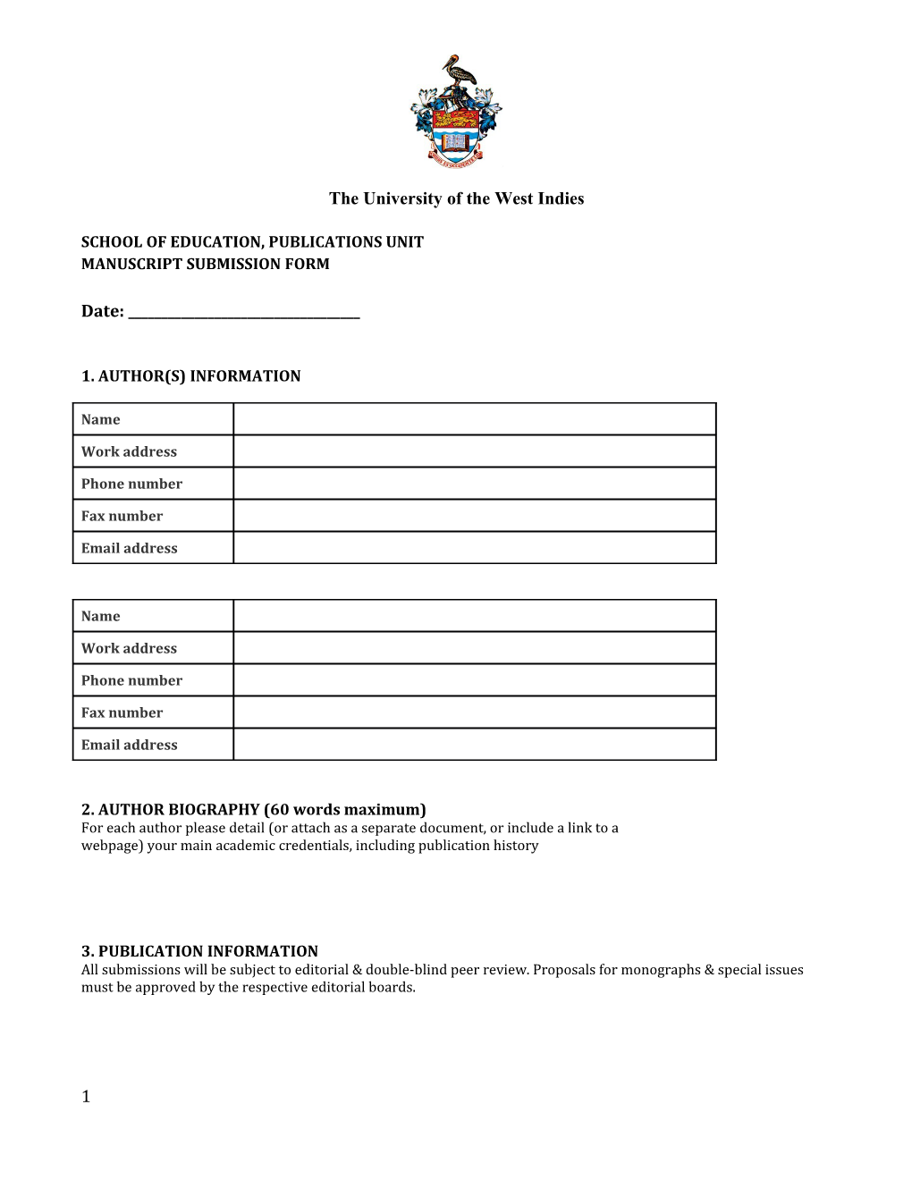 School of Education, Publications Unit Manuscript Submission Form