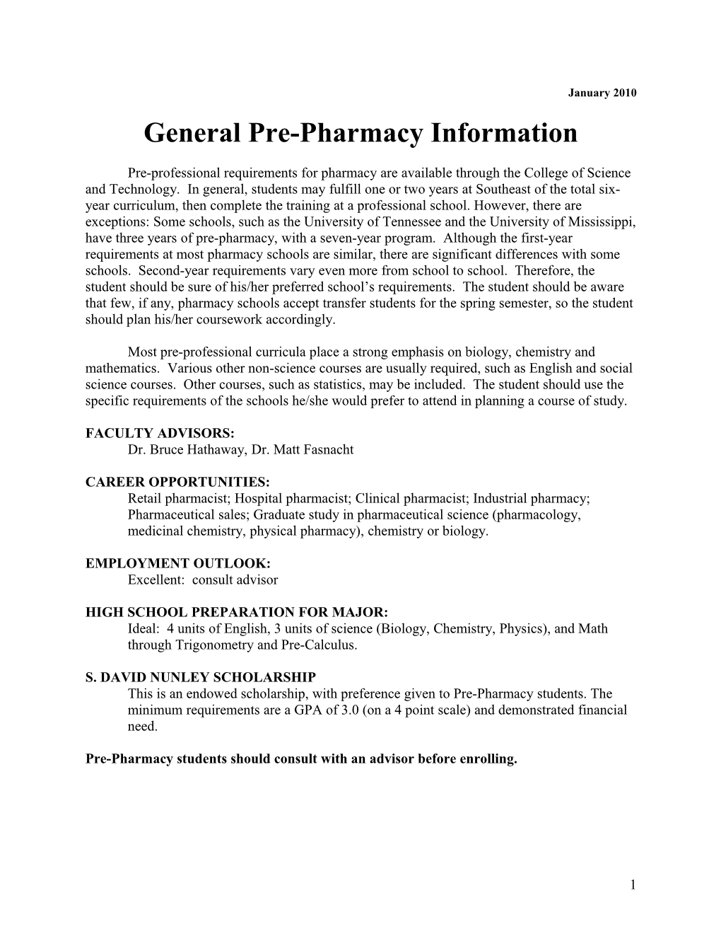 General Pre-Pharmacy Information