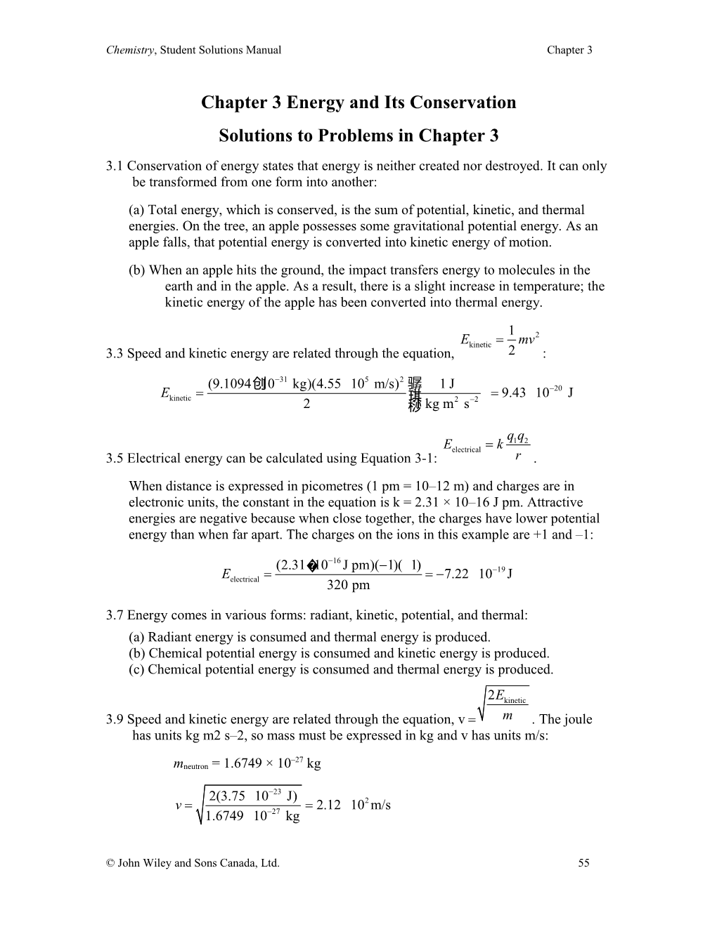 Chemistry, Student Solutions Manual Chapter 3