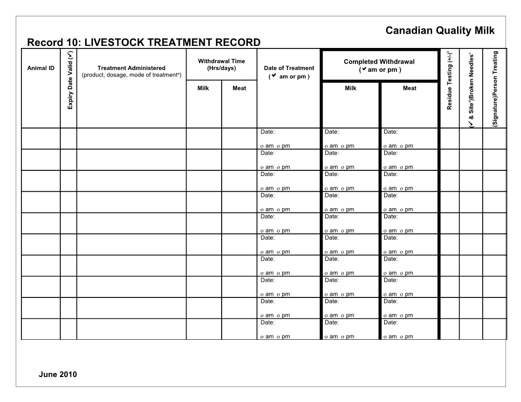 Record 10: LIVESTOCK TREATMENT RECORD