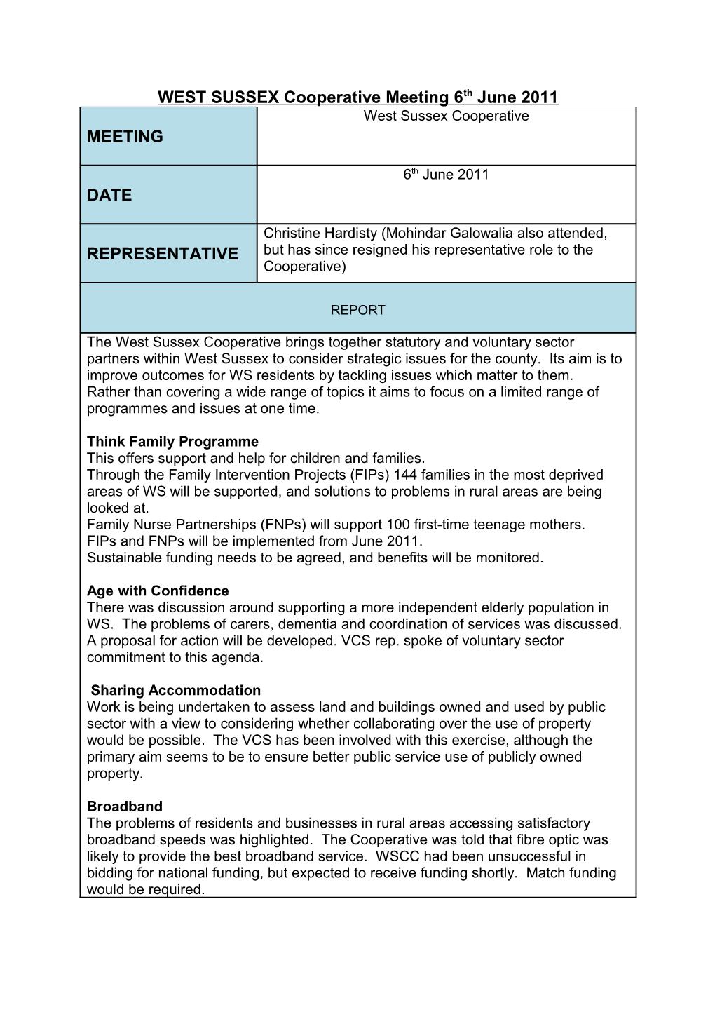 West Sussex Representation Report Template