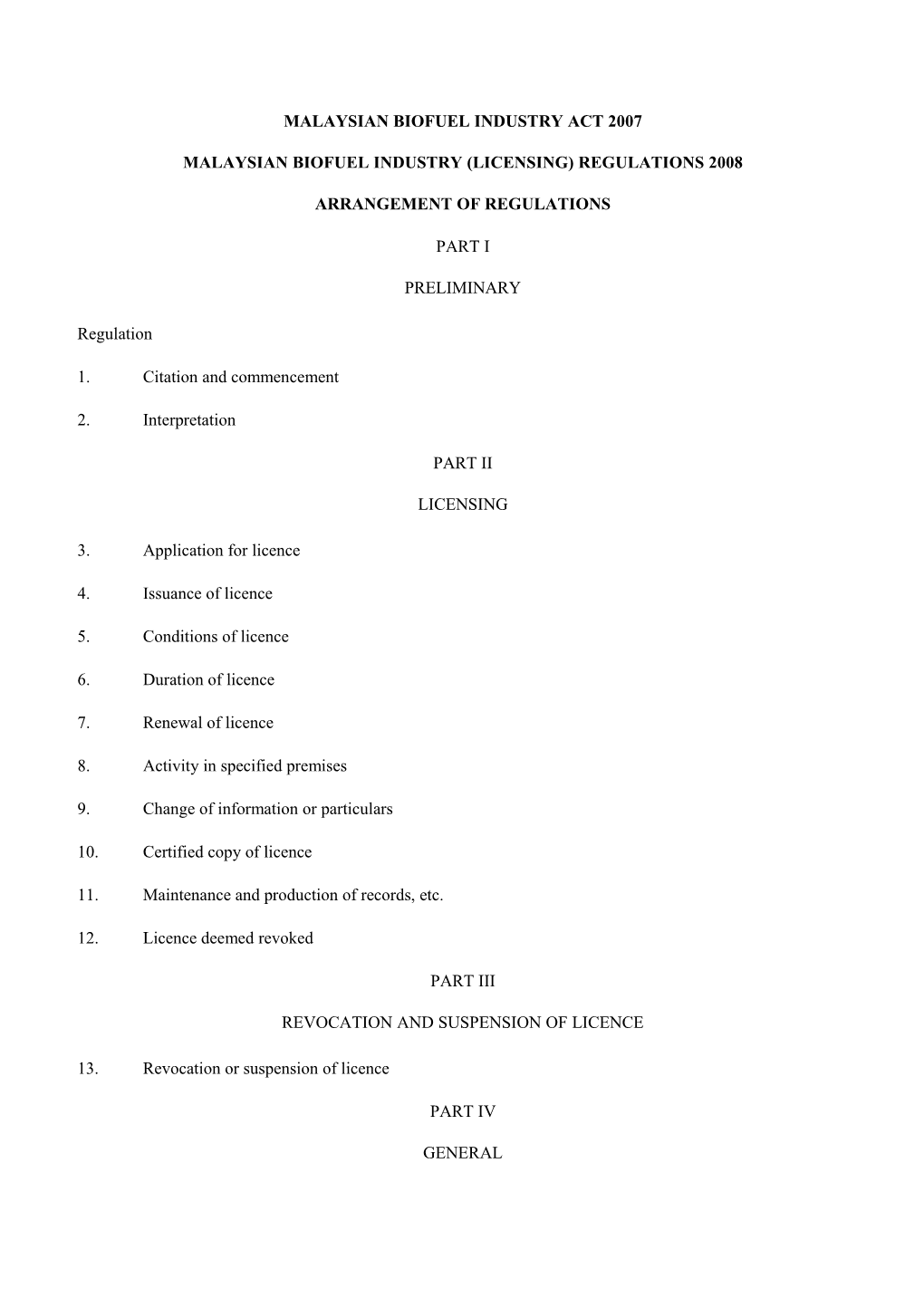 Malaysian Biofuel Industry Act 2007