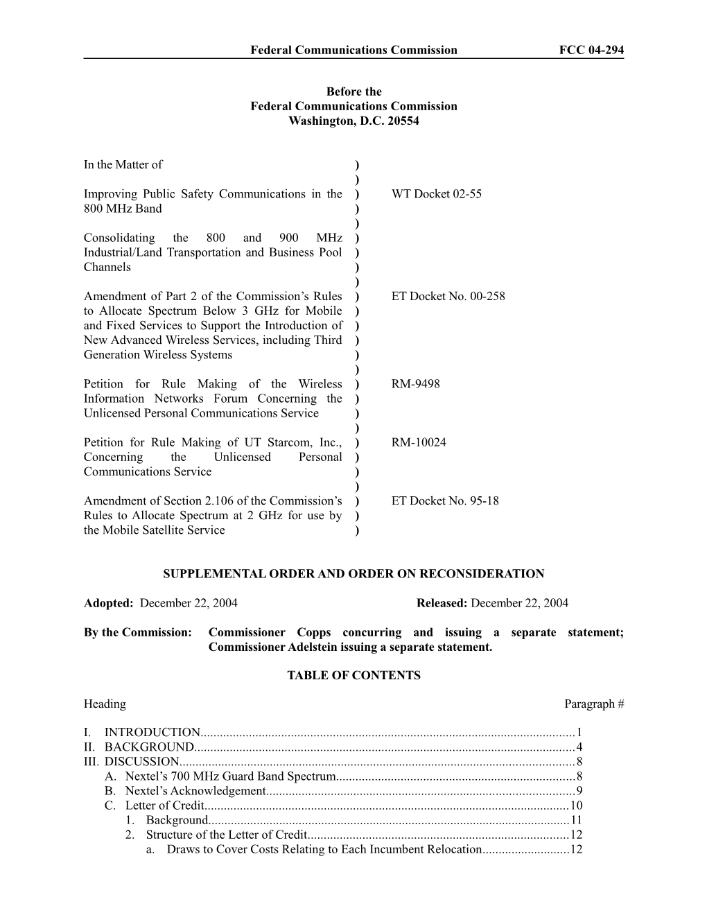 Federal Communications Commissionfcc 04-294