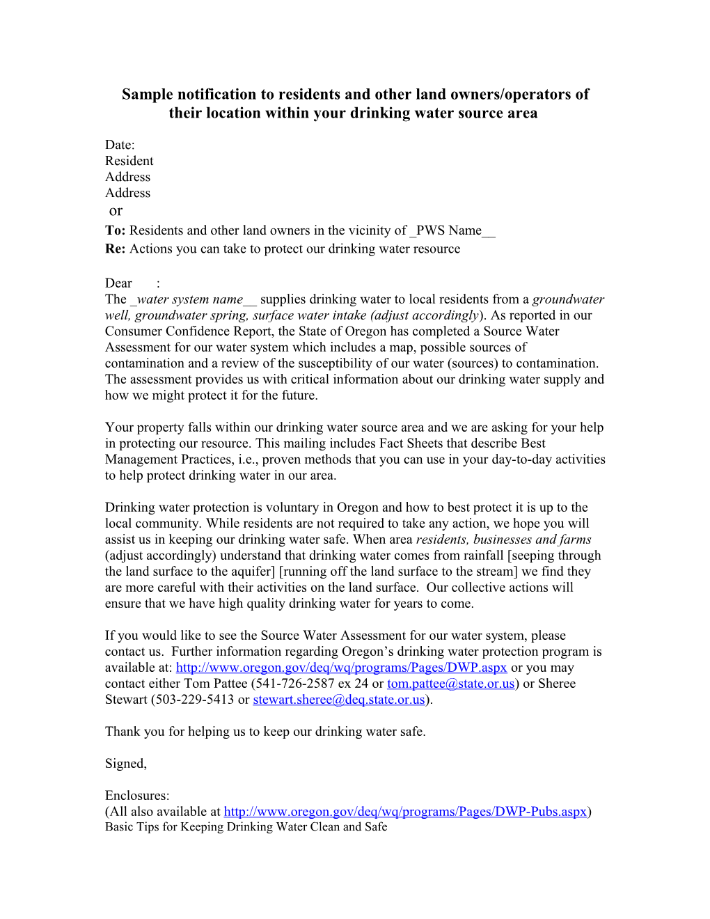 Example Letter to Residents