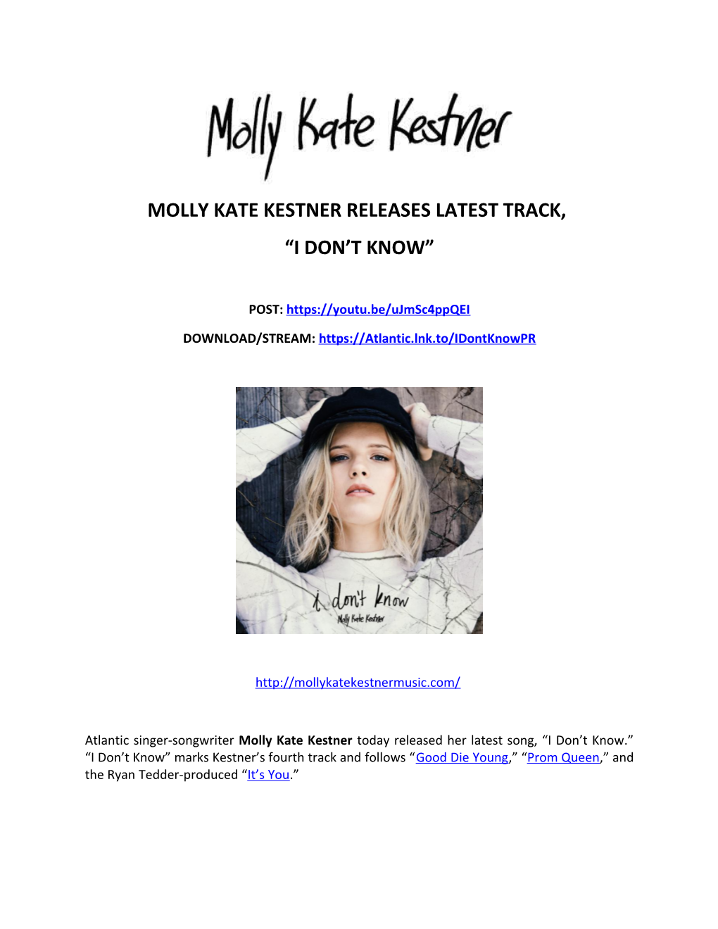 Molly Kate Kestner Releases Latest Track s1
