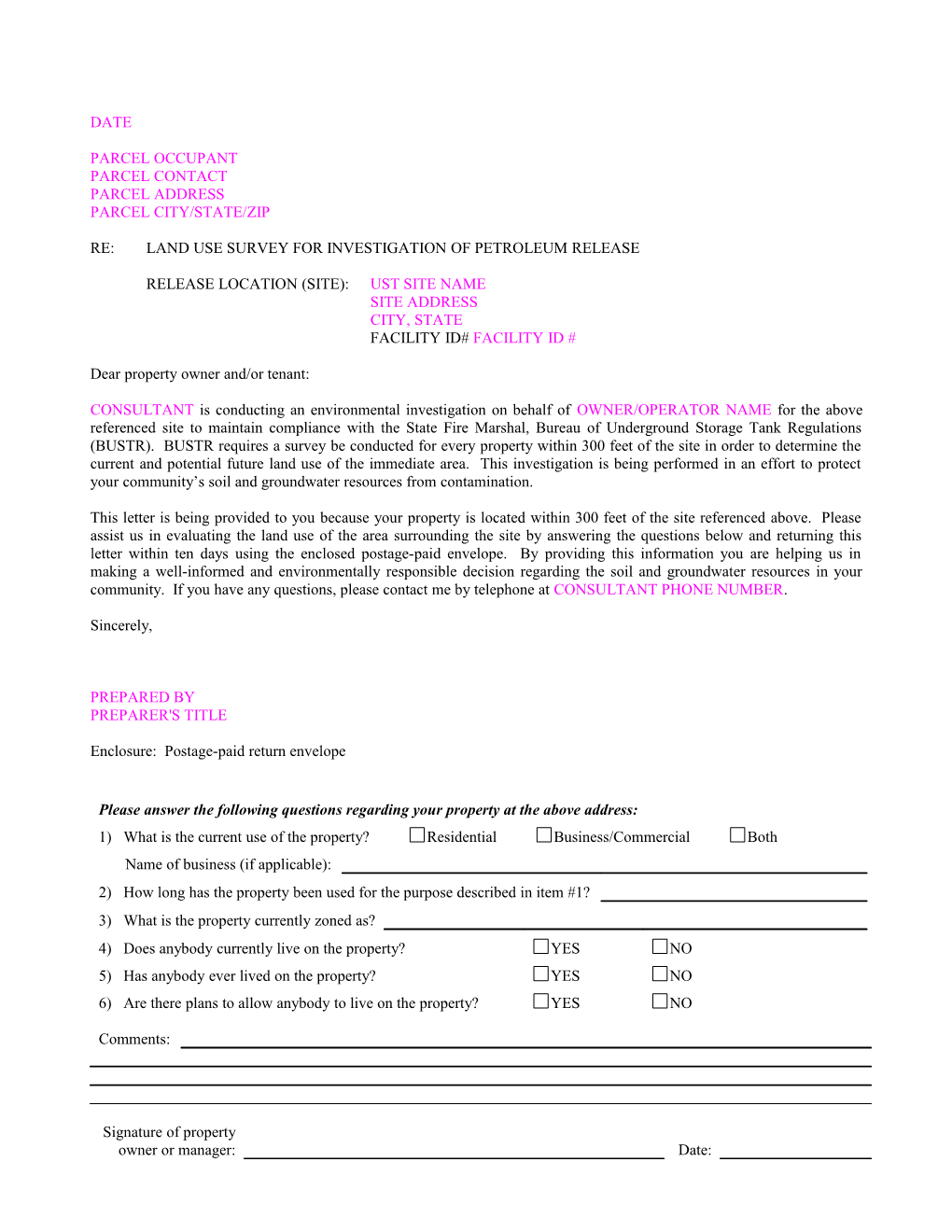 Land-Use Survey Form