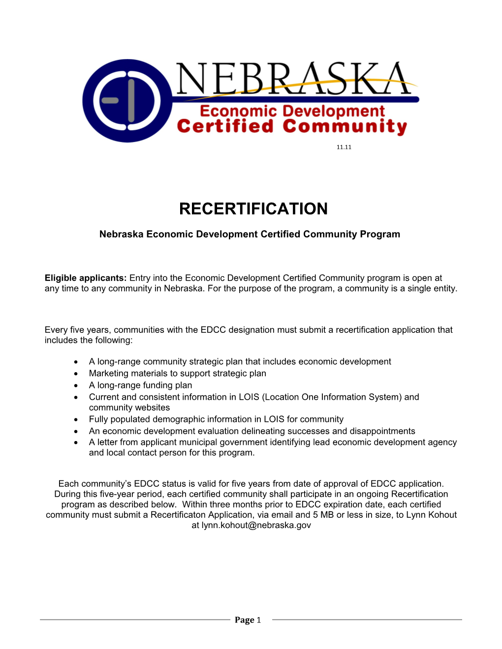 Nebraska Economic Development Certified Community Program
