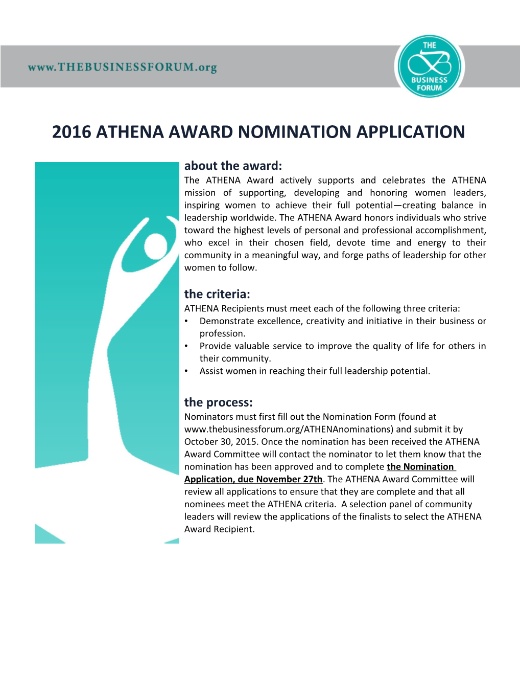 2016 ATHENA Award NOMINATION APPLICATION