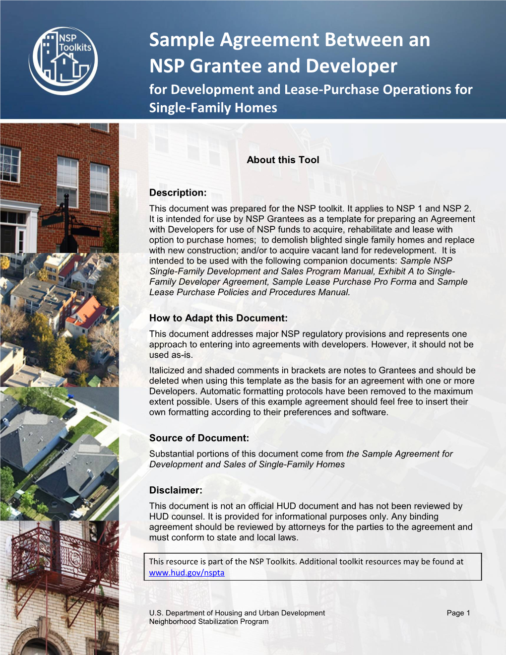 Sample Agreement Between NSP Grantee and Developer for Development and Lease-Purchase Operations