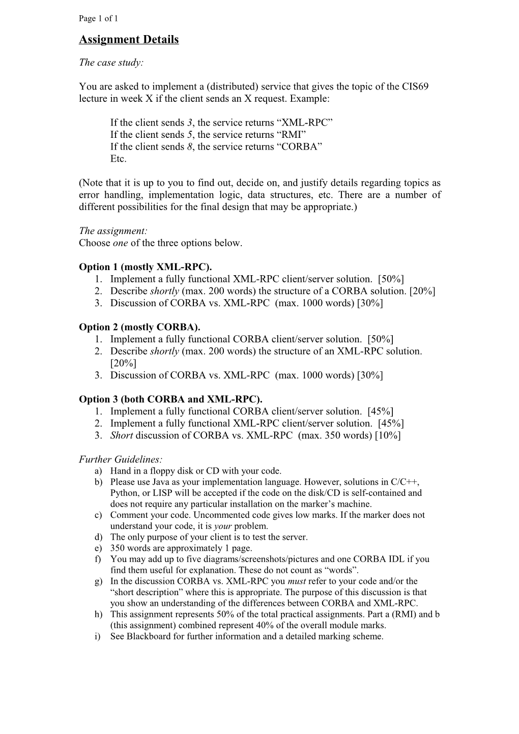 CORBA - XMLRPC Assignment