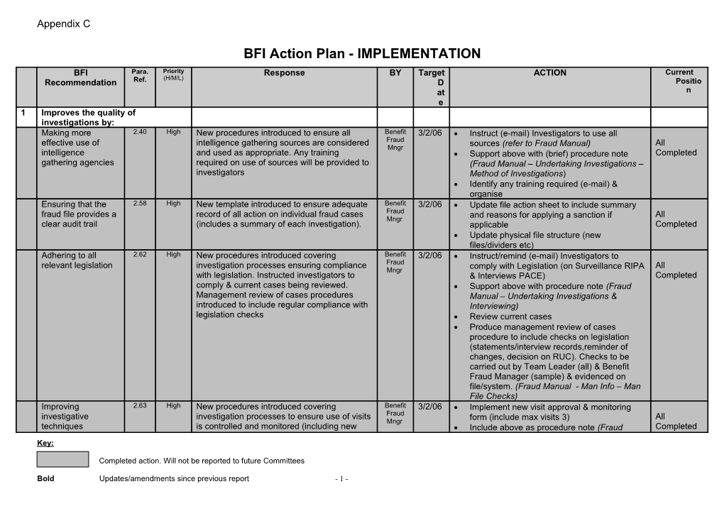 BFI Action Plan - IMPLEMENTATION