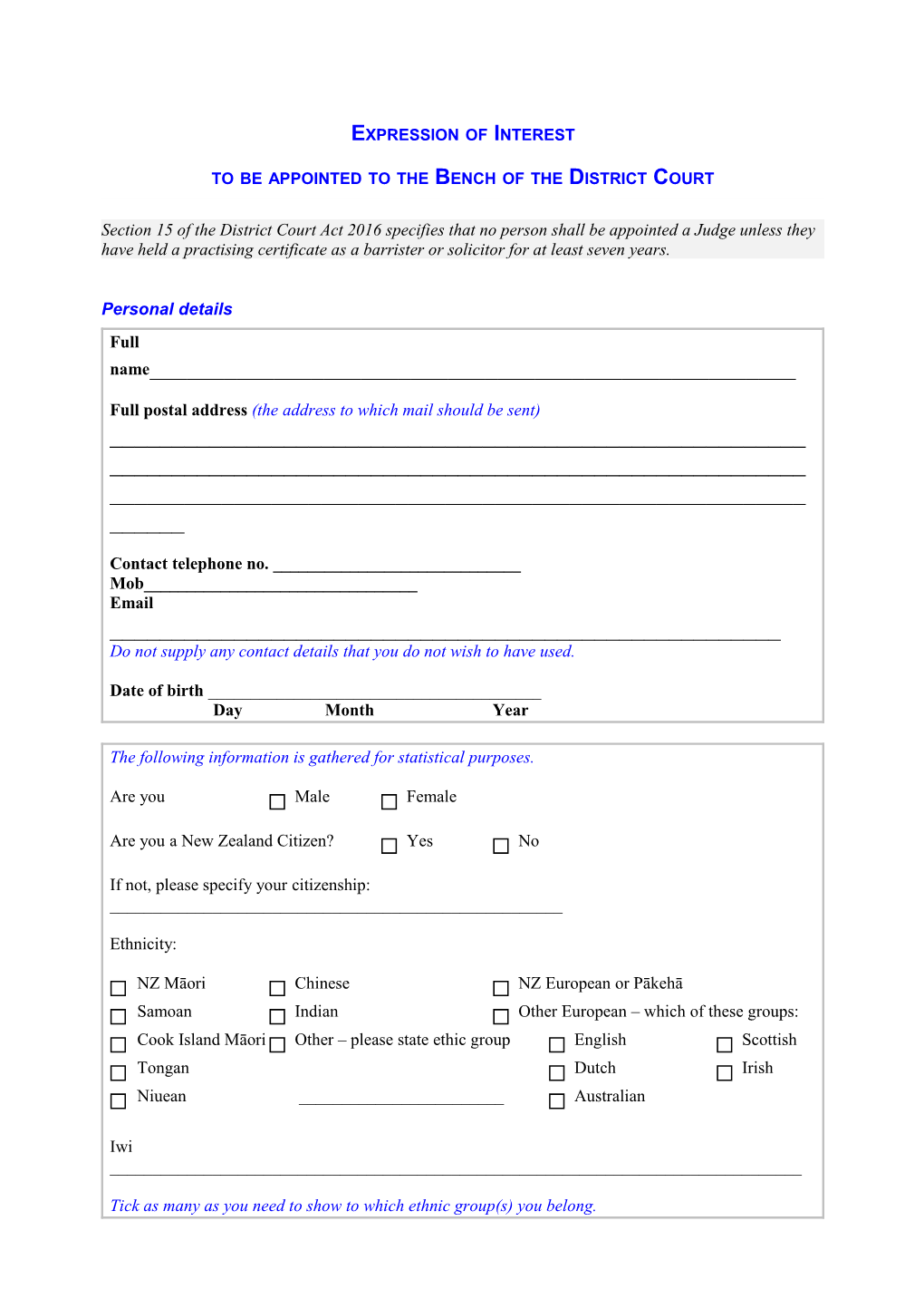 Employment Court: Draft Eoi Form