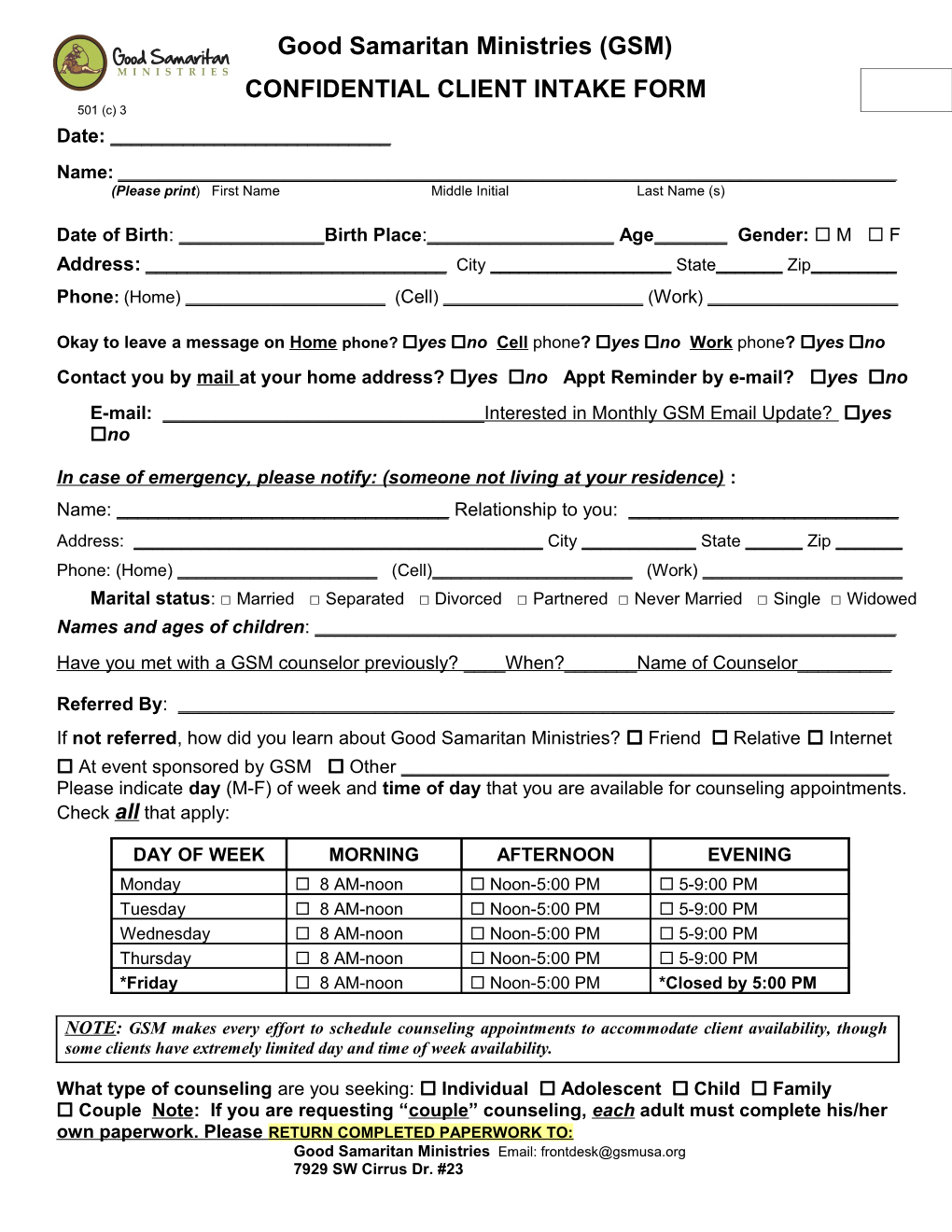 Good Samaritan Ministries Fact Sheet