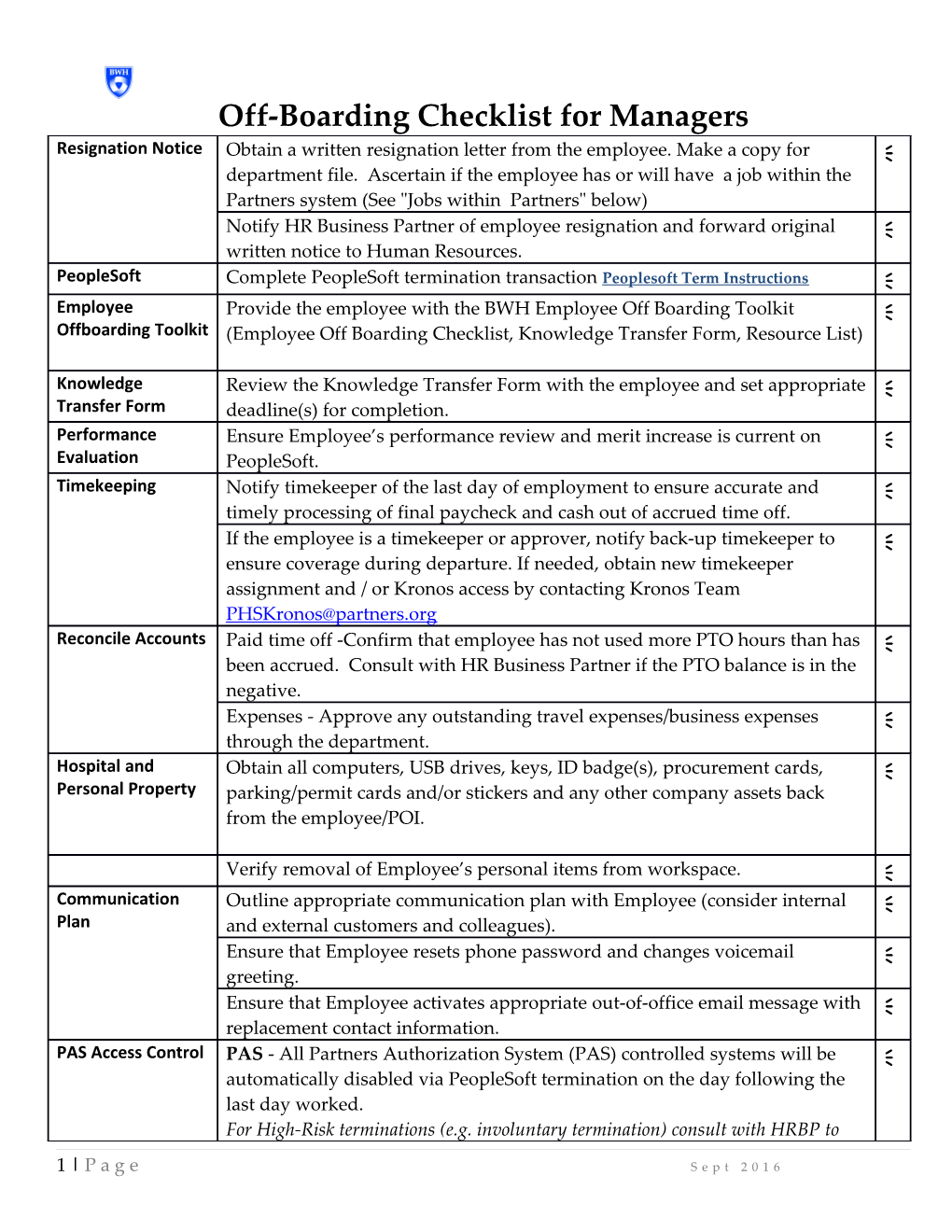 Off-Boarding Checklist for Managers