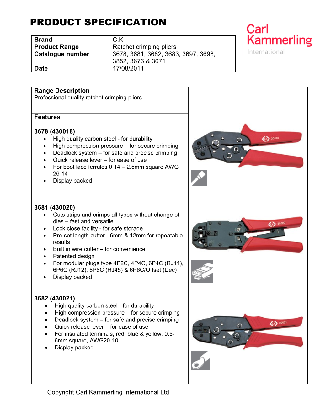 Product Specification s1