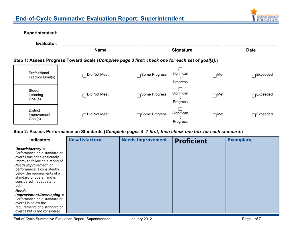 ESE Ed Eval End of Cycle Summative Evaluation Report Superintendent