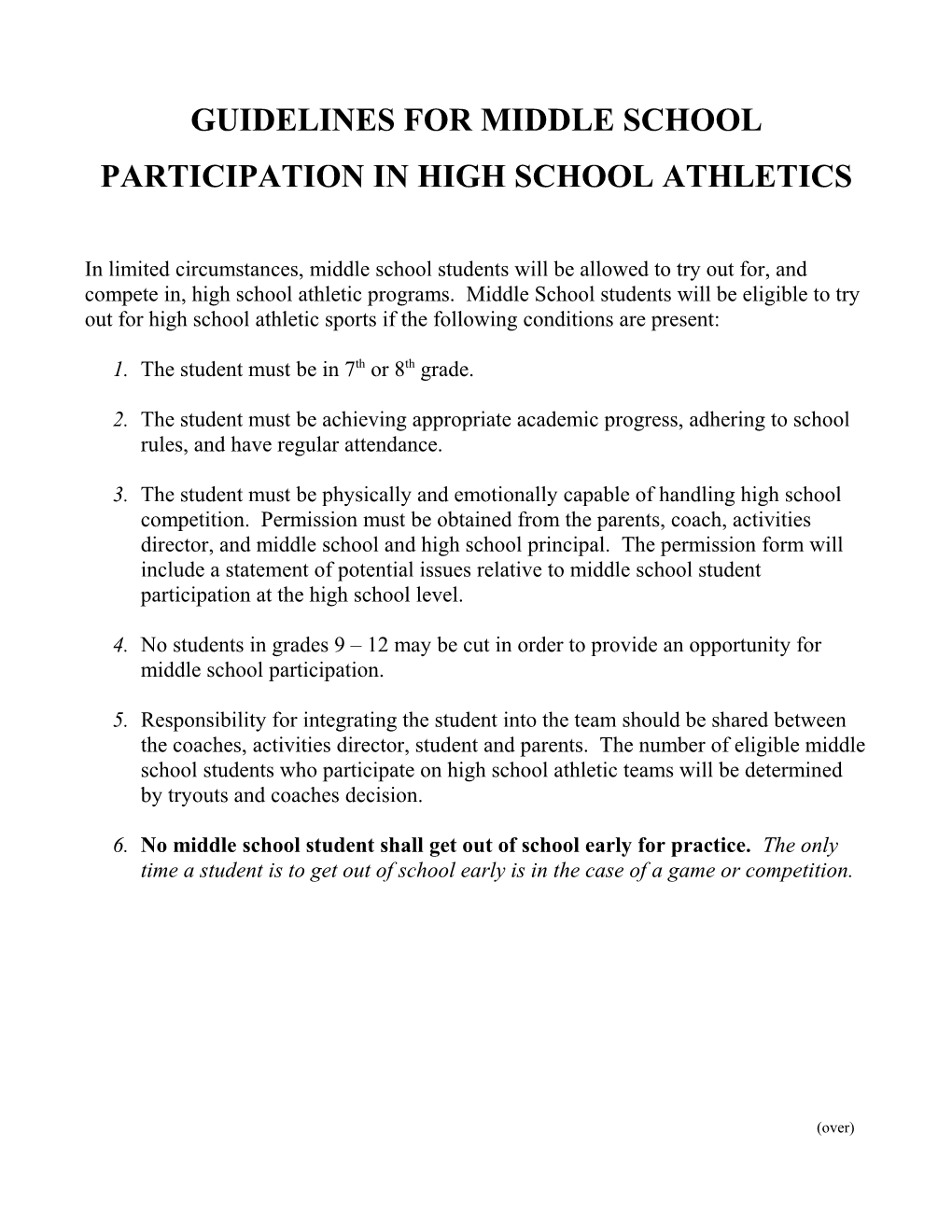 Guidelines for Middle School Participation in High School Athletics