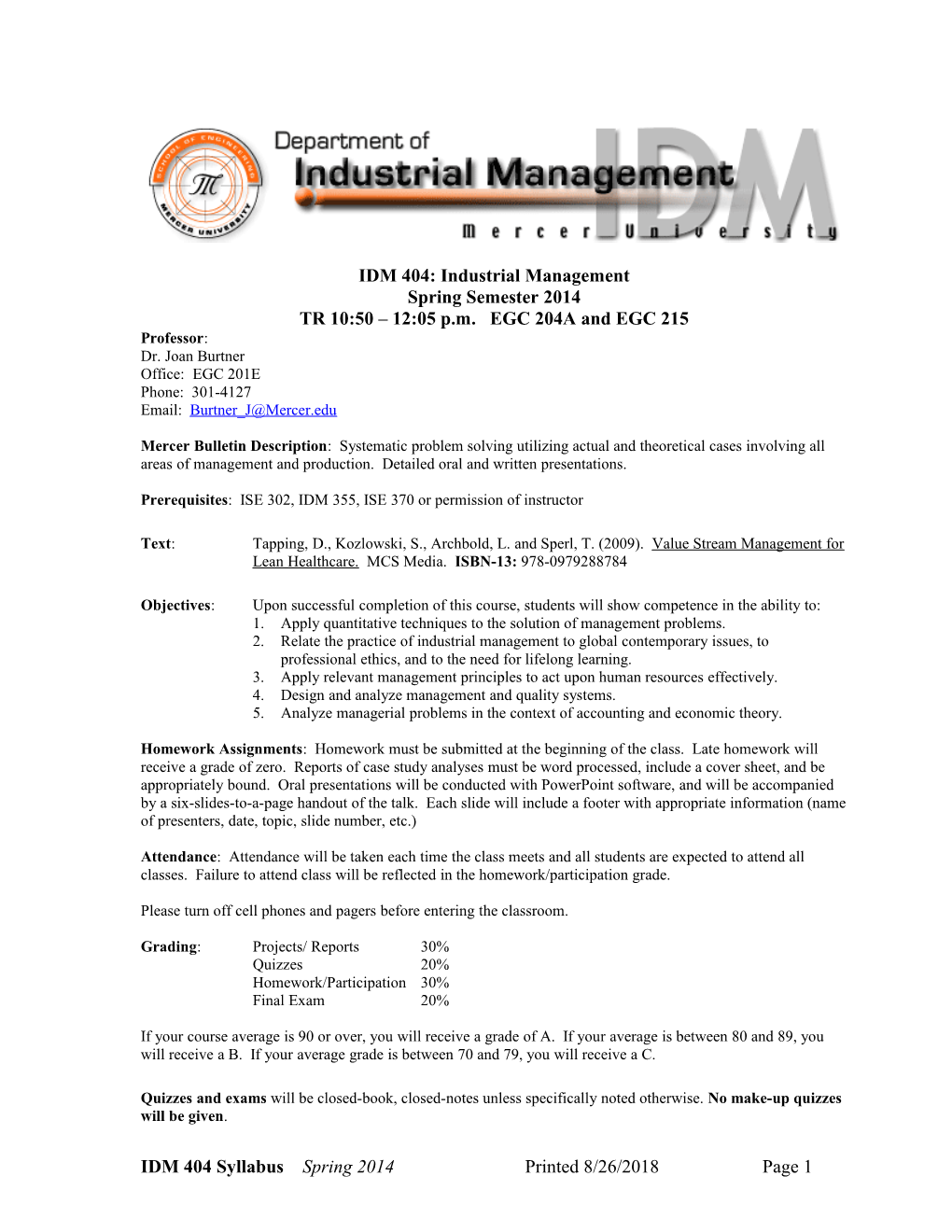 IDM 404: Industrial Management