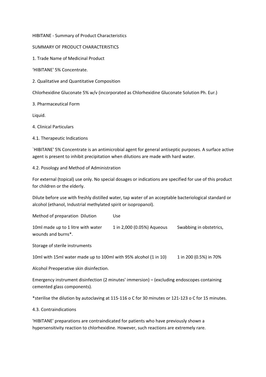 HIBITANE - Summary of Product Characteristics