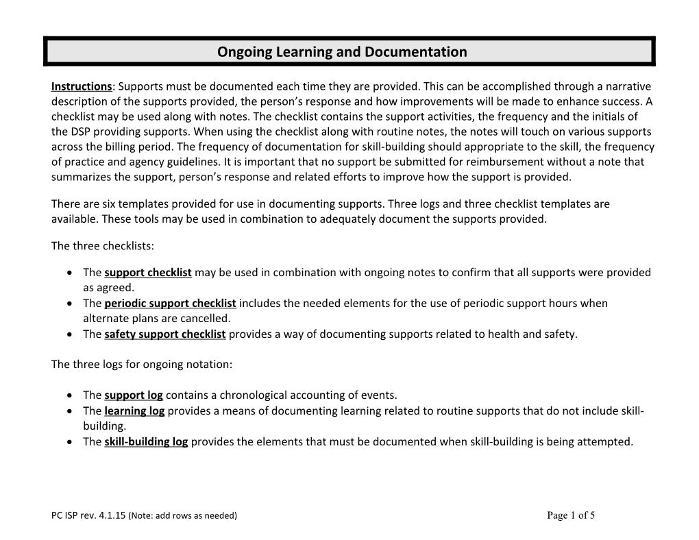 Ongoing Learning and Documentation