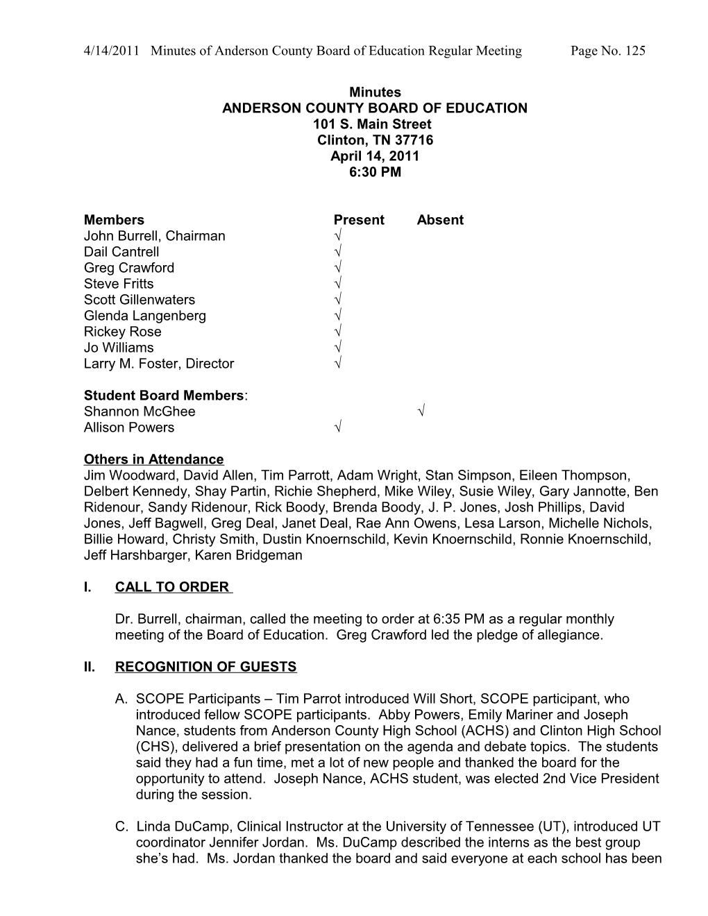 4/14/2011 Minutes of Anderson County Board of Education Regular Meeting Page No. 126