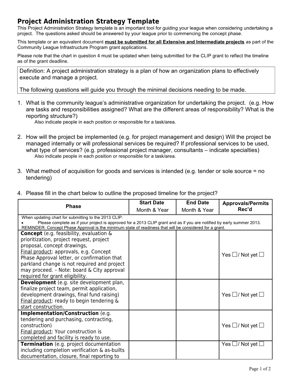 Project Administration Strategy Template