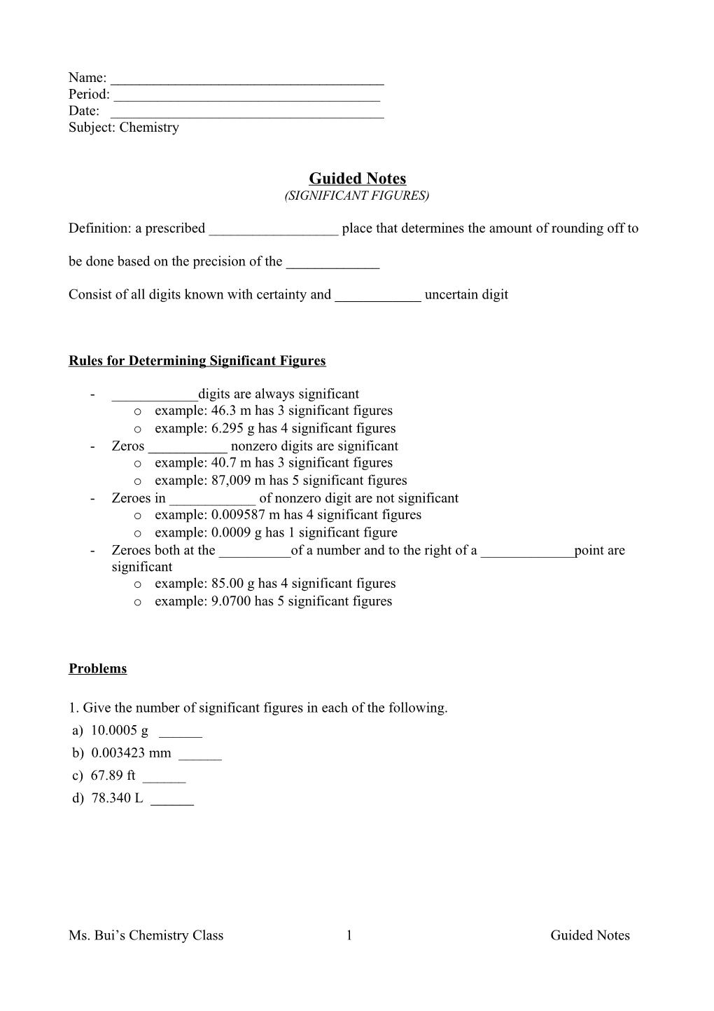 Rules for Determining Significant Figures