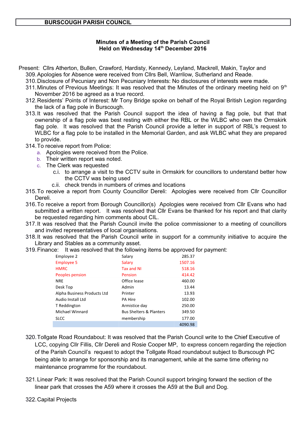 Minutes of a Meeting of the Parish Council