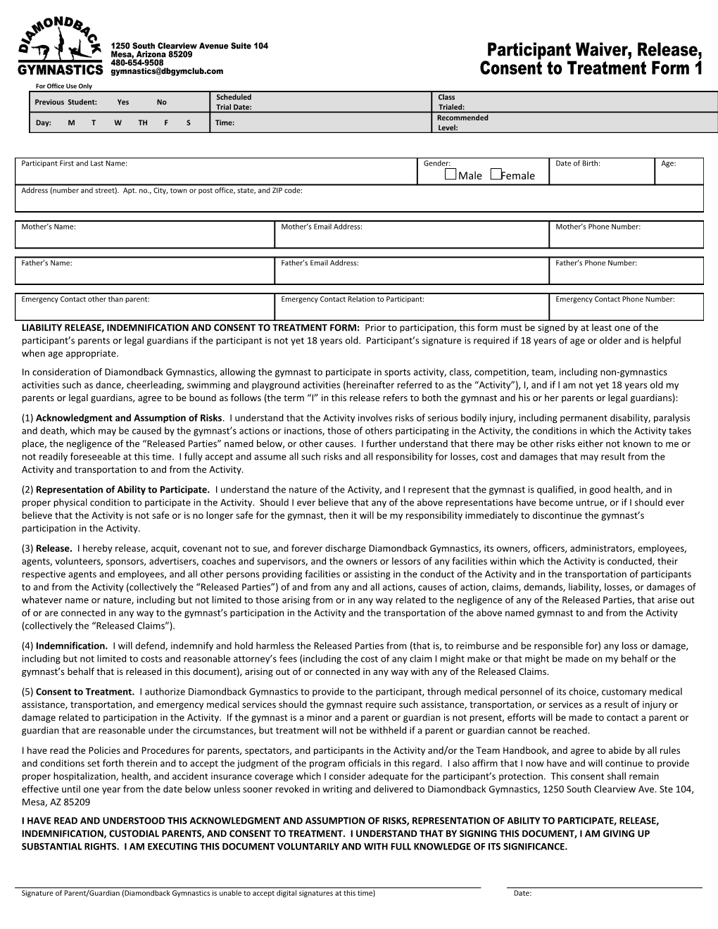 LIABILITY RELEASE, INDEMNIFICATION and CONSENT to TREATMENT FORM: Prior to Participation