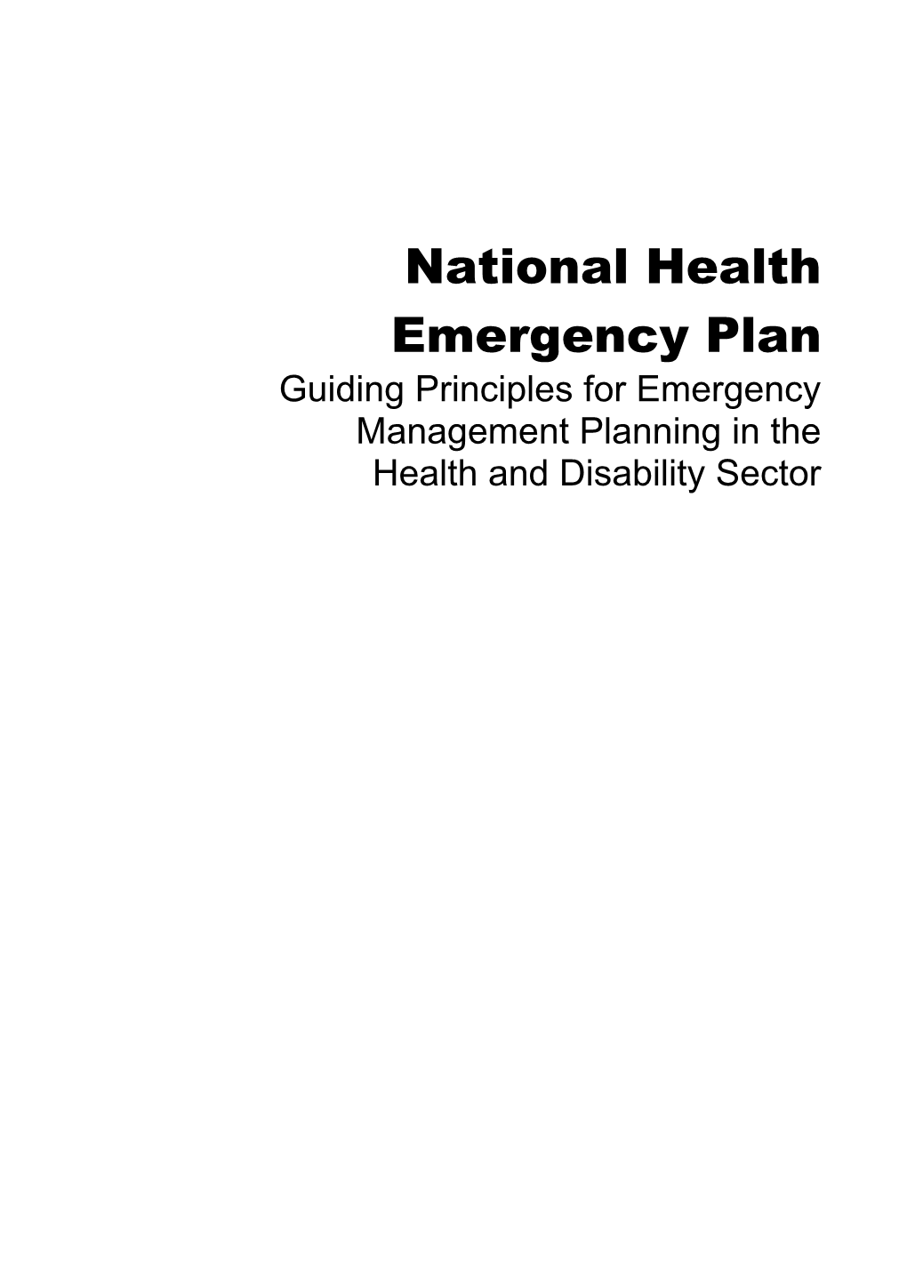National Health Emergency Plan