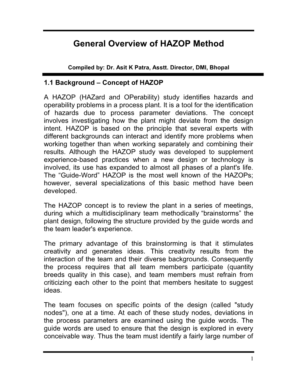General Overview of HAZOP Method