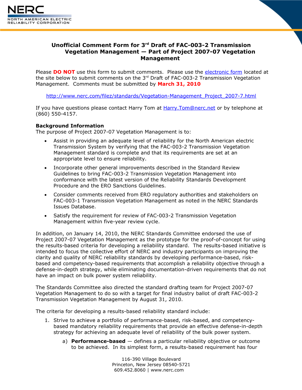 Unofficial Comment Form for 3Rddraft of FAC-003-2 Project 2007-07 Vegetation Management