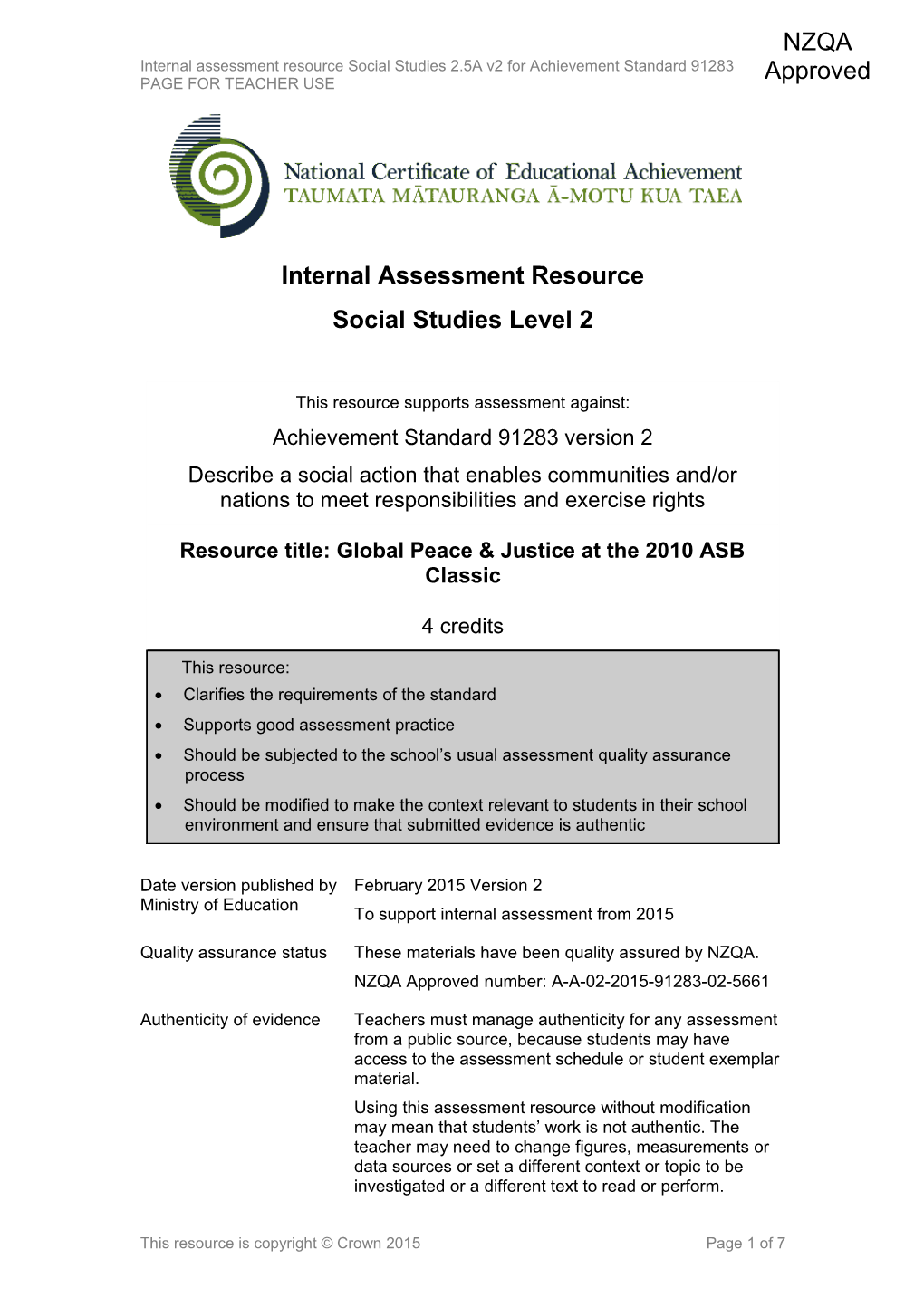 Level 2 Social Studies Internal Assessment Resources