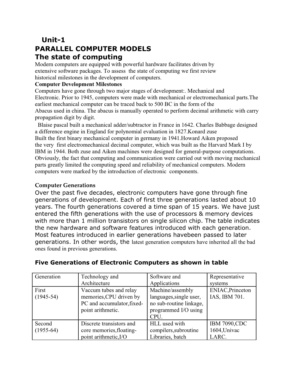 Parallel Computer Models