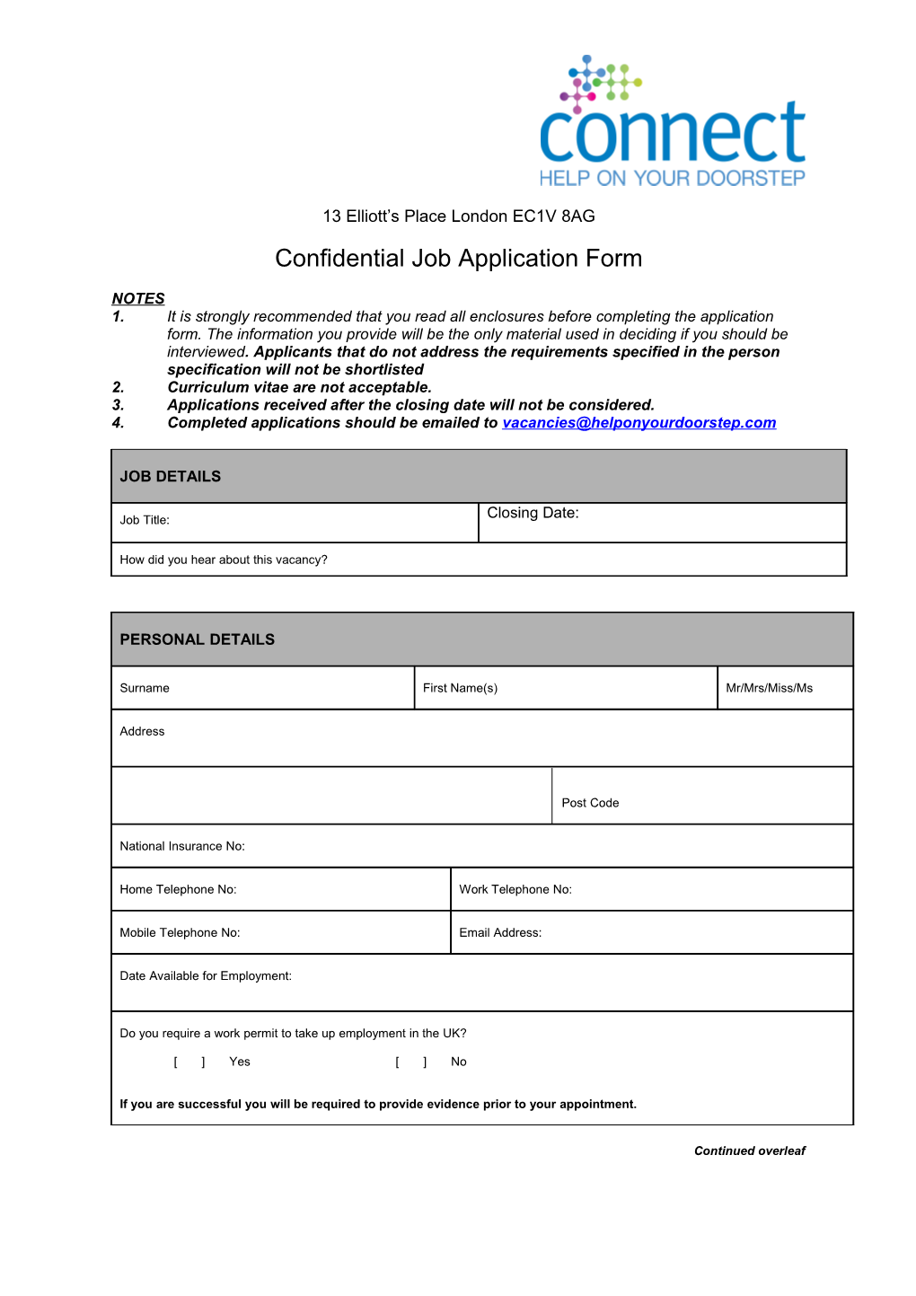 Confidential Job Application Form