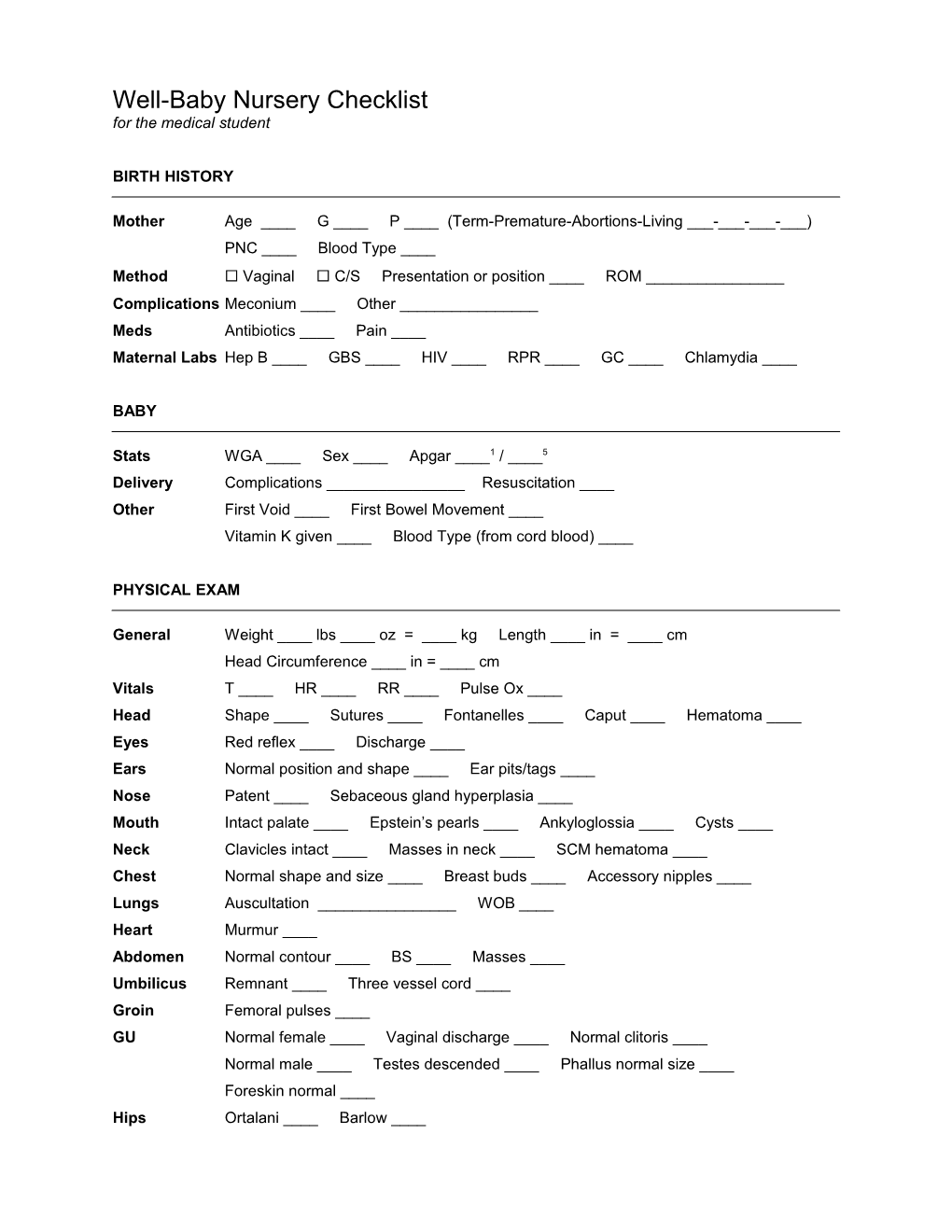 Pediatrics Clerkship Requirements