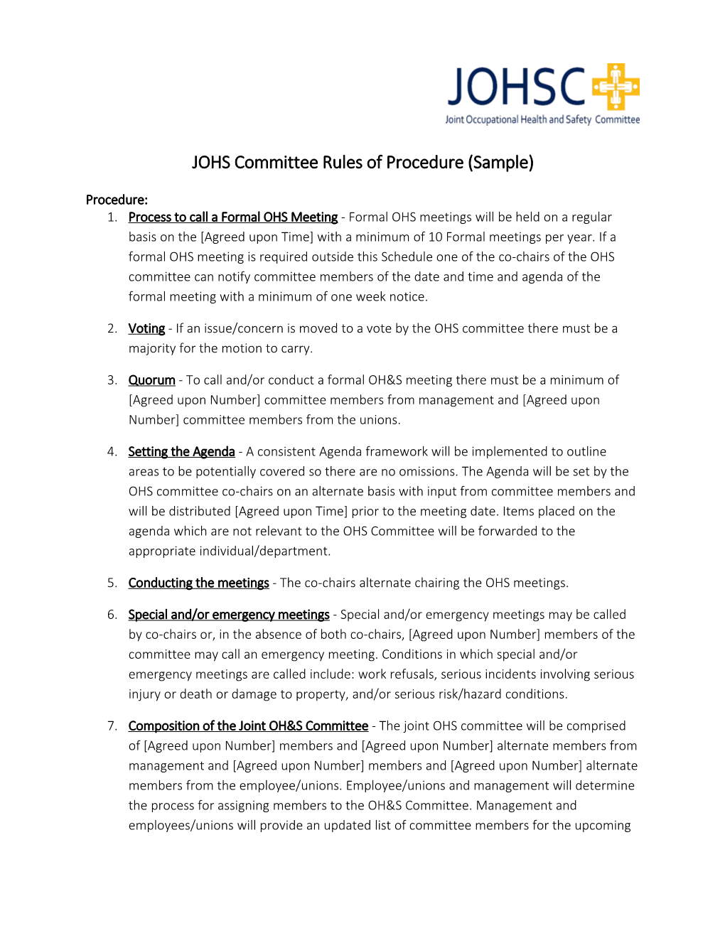JOHS Committee Rules of Procedure (Sample)