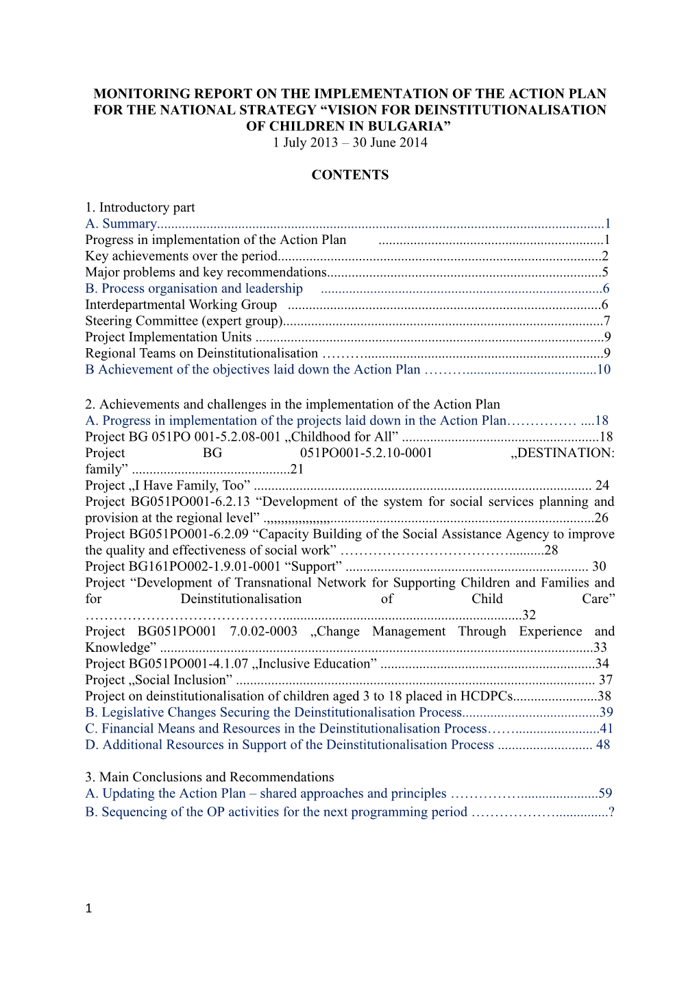 Monitoring Report on the Implementation of the Action Plan for the National Strategy Vision