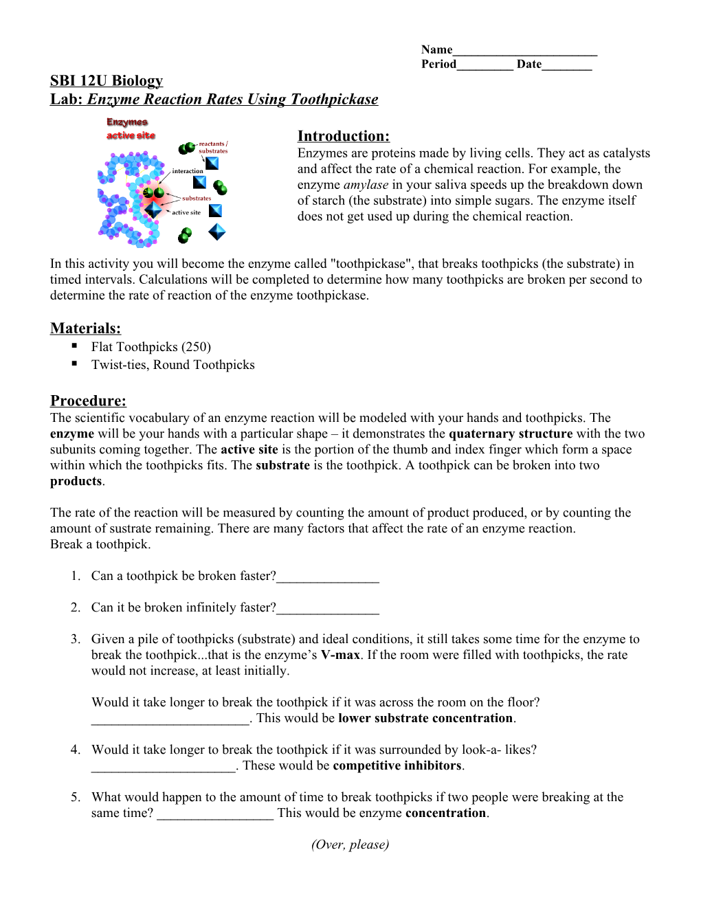 Lab: Enzyme Reaction Rates Using Toothpickase