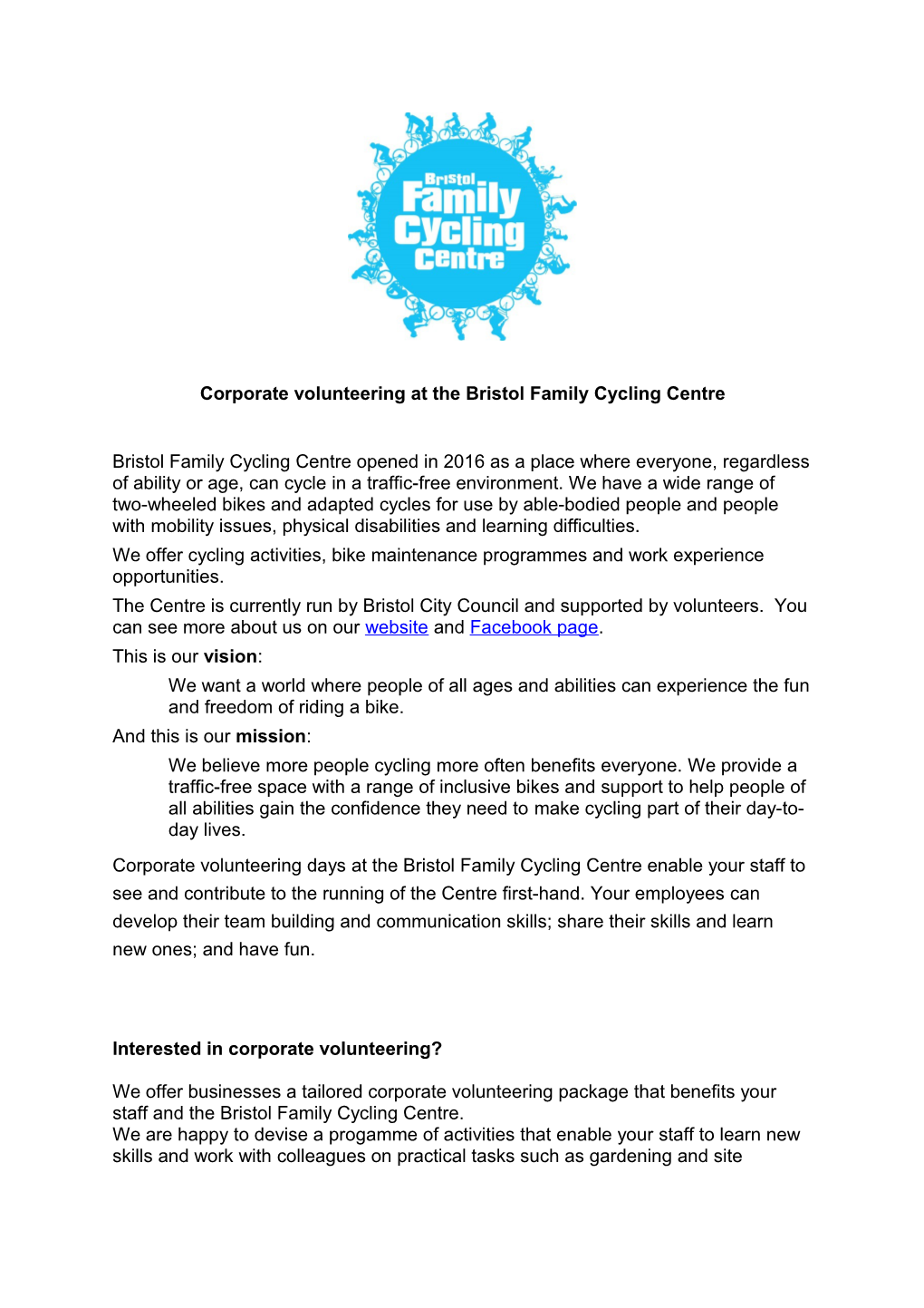 Corporate Volunteering at the Bristol Family Cycling Centre