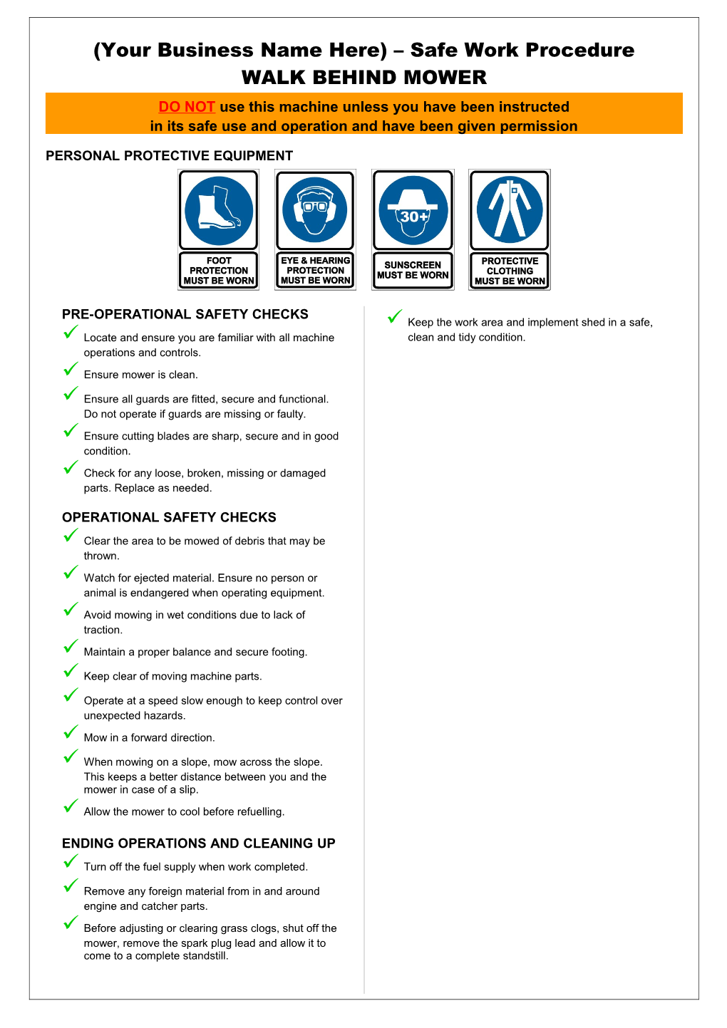 Safety Operating Procedures - Walk-Behind Mower