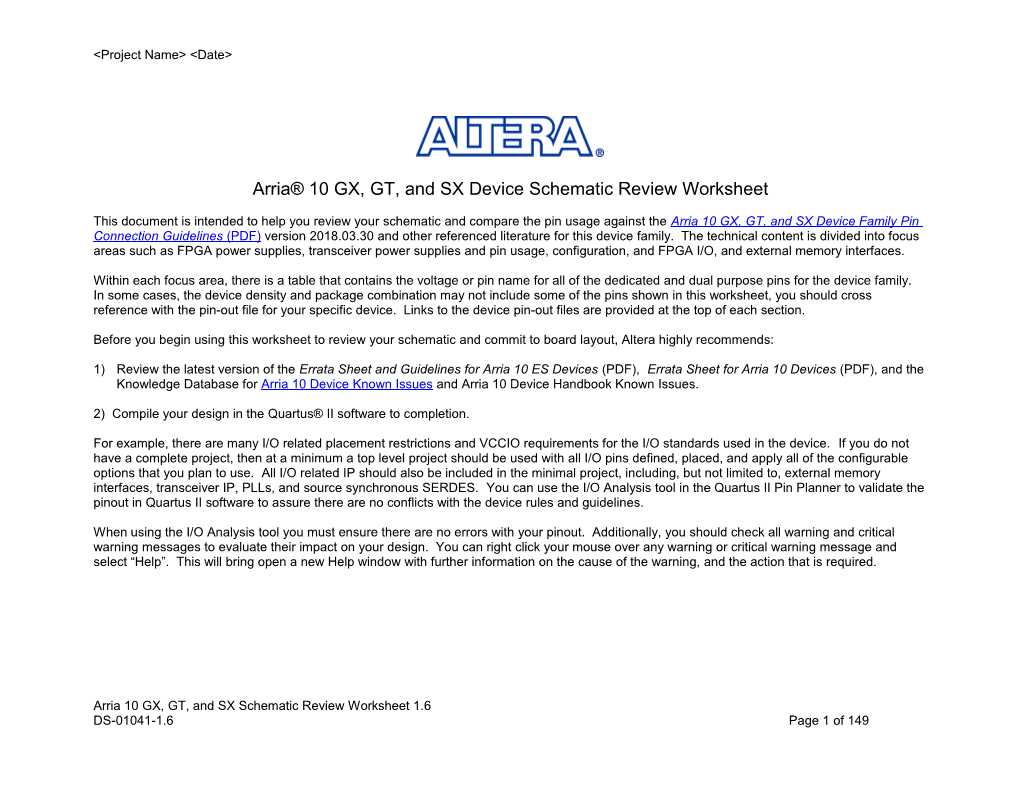 Arria 10 GX GT SX Schematic Review Report Template Rev1 2