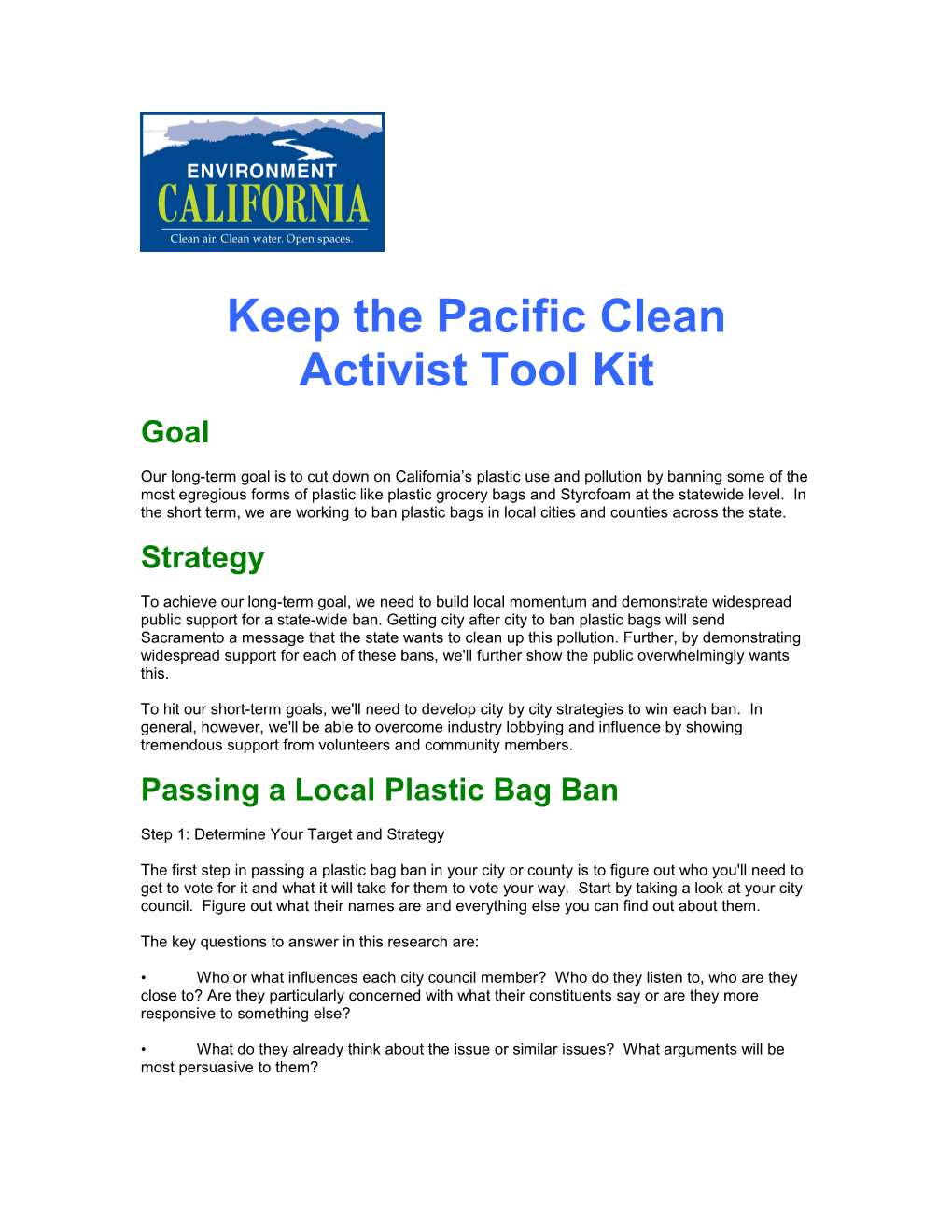 Keep the Pacific Clean Activist Tool Kit s1