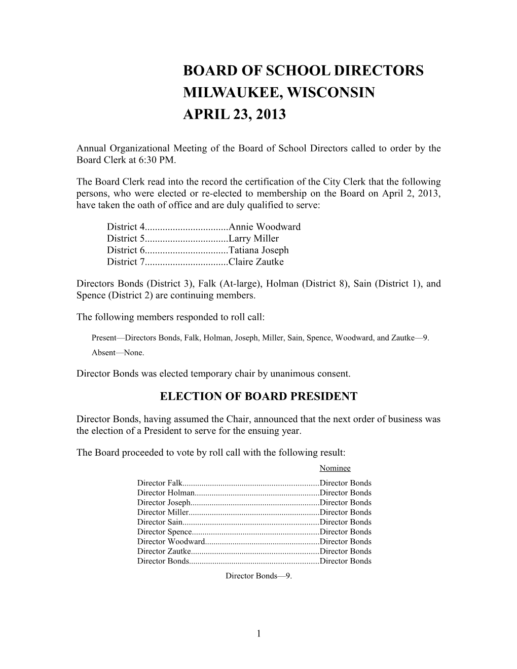 May 2013 Proceedings of the Milwaukee Board of School Directors