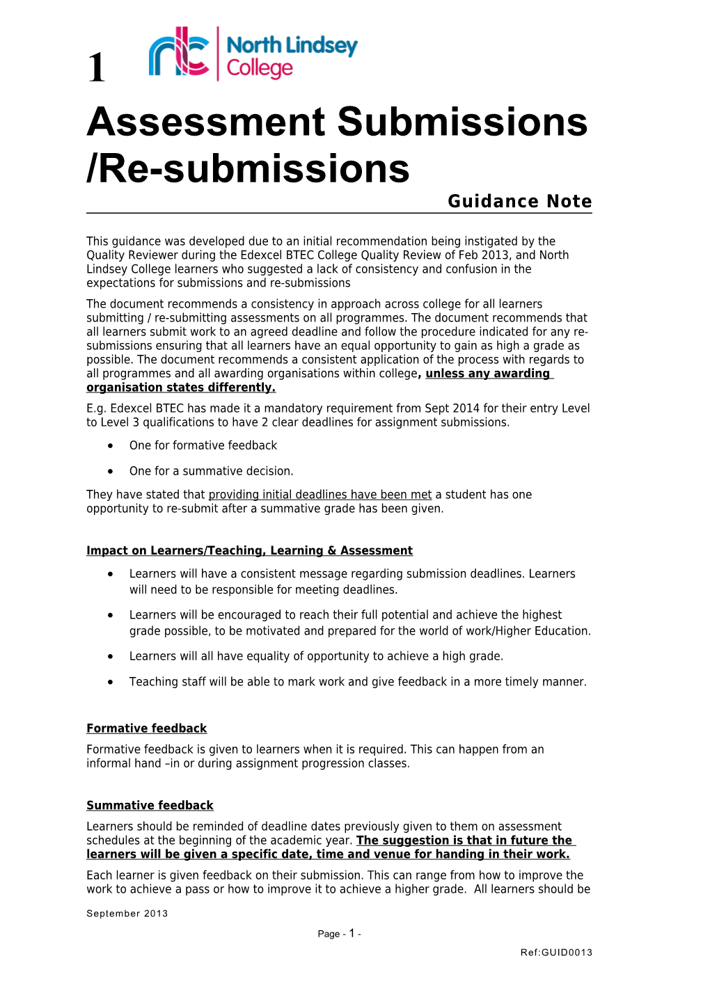 Assessment Submissions /Re-Submissions