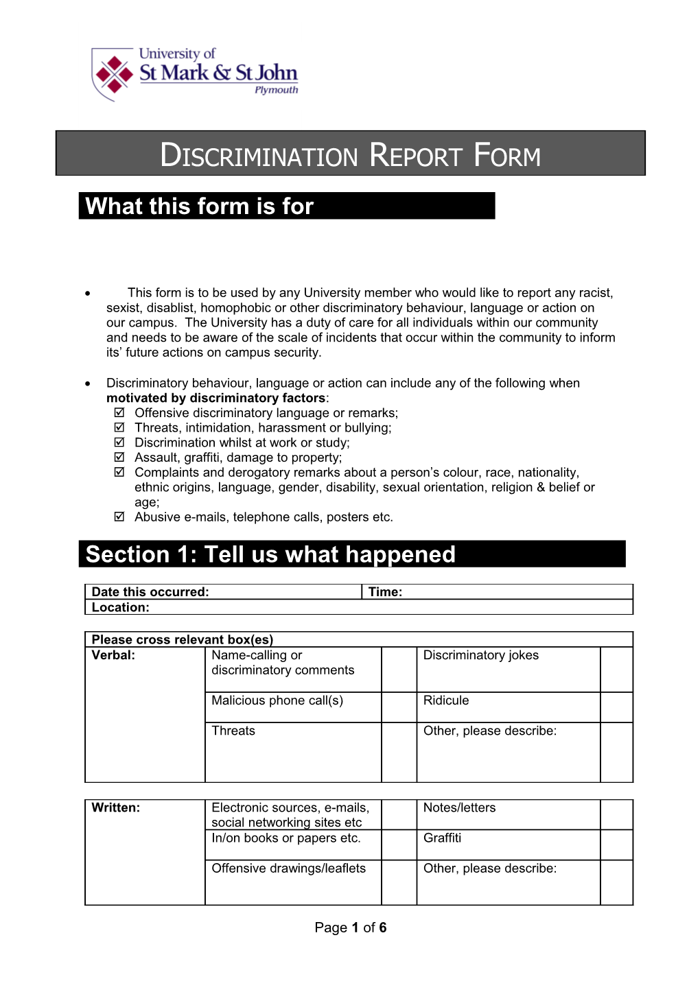 Discrimination Report Form