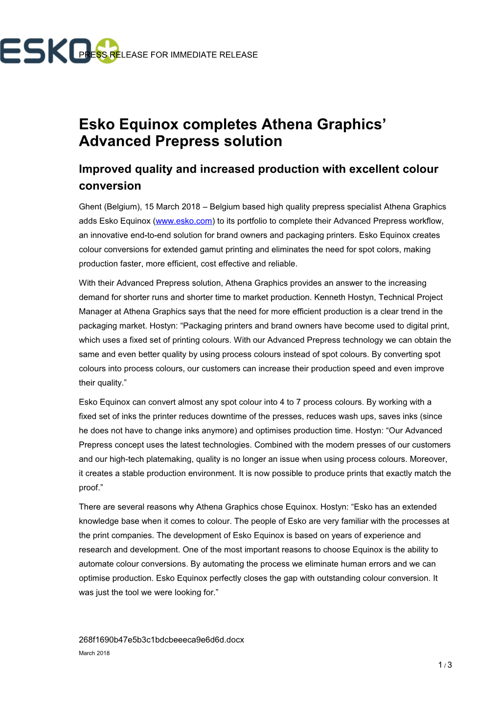 Esko Equinox Completes Athena Graphics Advanced Prepress Solution